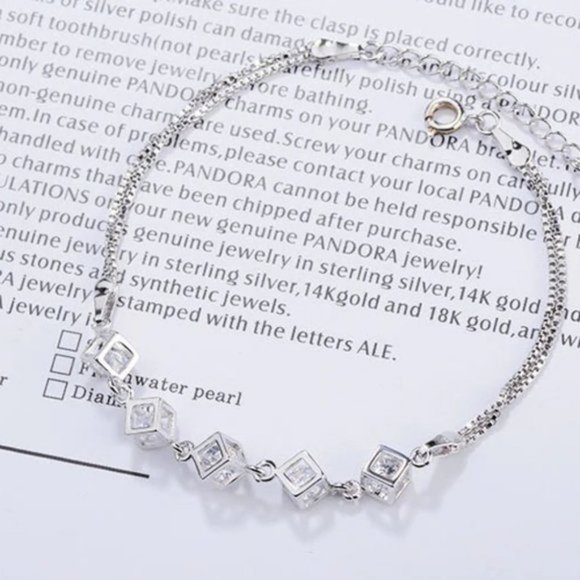 *NEW [Set of 3] 925 Sterling Silver Diamond Cube E - Picture 5 of 13